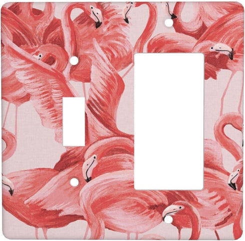 Pink Flamingo Decorative Wall Plates Combination 2 Gang Wall Plate 1 Toggle 1 Rocker Switch Plate for Home Bathroom Bedroom, 4.5 x 4.5 Inch...