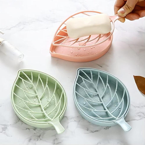 3 Color Soap Dish,Leaf-Shaped Shower Soap Holder with Draining Tray,Fashionable Soap Dish for Shower Kitchen,3 Pack...