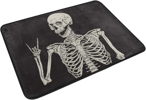 Baofu Skull Doormats Bathroom Floor Mat Rock and Roll Skeleton Lightweight Non-Slip Area Rugs Halloween Decorative Entrance Front Door Rug for Out...