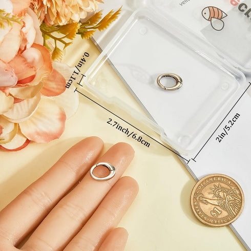 Beebeecraft 2Pcs 925 Sterling Silver Spring Gate Rings Round Metal Trigger Spring O Rings with Storage Box for Jewelry Handmade Crafts...