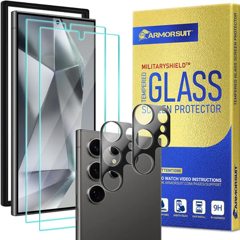ArmorSuit 2+2 Pack for Samsung Galaxy S24 Ultra 6.8" Tempered Glass Screen Protector + Lens Protector Case Friendly 9H MilitaryShield (w/Alignment...