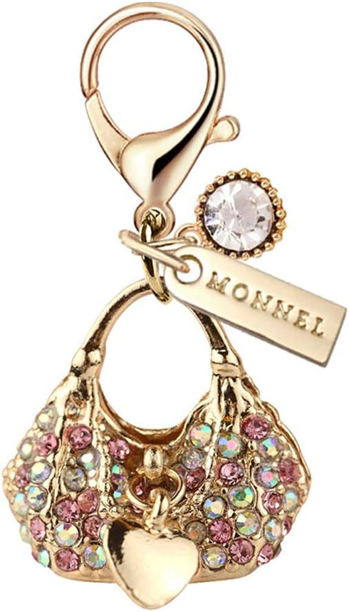MC88 MONNEL Crystal 3D Handbag Lobster Clasp Charm Pendant with Pouch Bag (1 piece)...