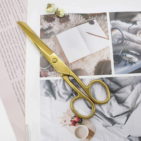 Gold Scissors 7" Recycled Stainless Steel Copper Straight Multi-Purpose Shears Knife Edge Craft Tailor Heavy Duty Scissors for Daily Use (Gold, 7i...
