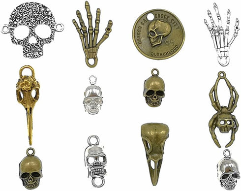 ALIMITOPIA 100 Grams Assorted Skull Skeleton Bone Punk Steampunk Charm Pendant Connector for DIY Necklace Bracelet Jewelry Making Findings...