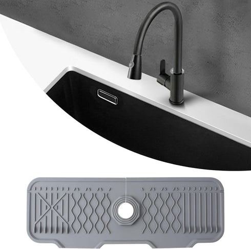 5° Slope Kitchen Sink Splash Guard, 17" Silicone Faucet Handle Drip Catcher Tray, Multipurpose for Kitchen Dish Drying Mats Sponge Holder and Bath...