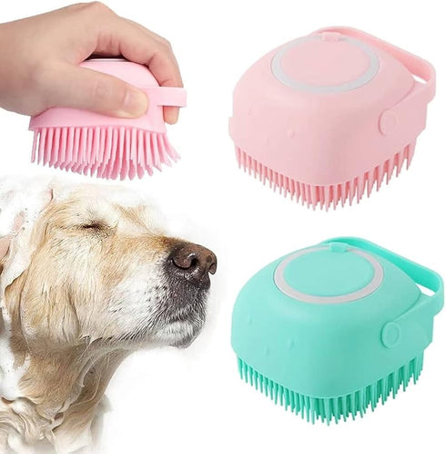 Pet Brush and Shampoo Dispensing Tool for Dogs and Cats - 2-in-1 Deshedding Tool with Soft Silicone Bristles - Cute Animal Design, Massager and Ex...
