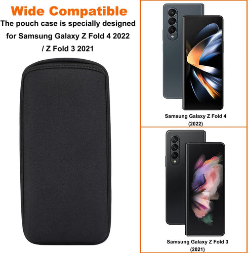 [2 Pack Phone Sleeve for Samsung Galaxy Z Fold 5 / Z Fold 4, Neoprene Waterproof Shock Absorbing Pouch Case for Z Fold 3 - Black...