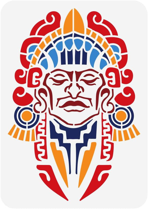 FINGERINSPIRE Mayan Face Stencil 8.3x11.7" PET Tribal Themes Painting Stencils Reusable Aztec Mexico Face Drawing Stencils Wall Hollow Out Sprayin...