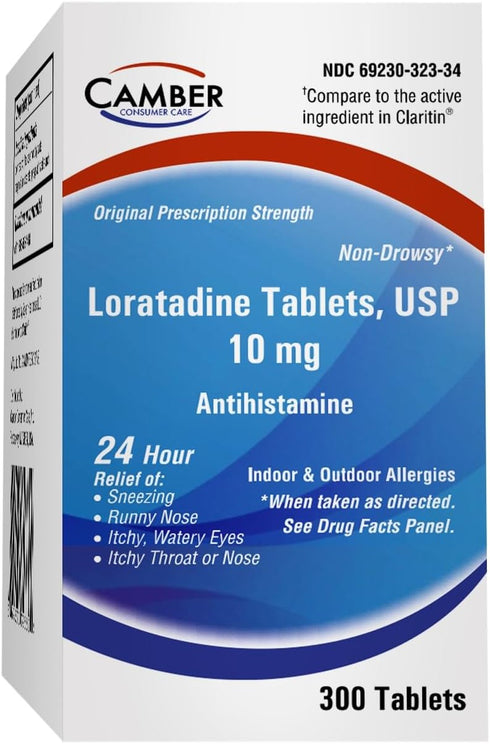 Camber Consumer Care Loratadine 10mg Allergy Pills, Antihistamine 24 Hour, Non Drowsy Allergy Relief (300 Tablets)...