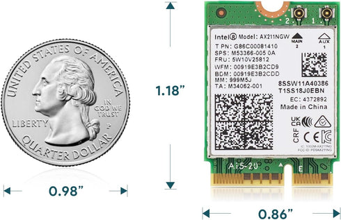 Intel AX211NGW Wi-Fi 6 Wireless Card M.2: CNVio2, Bluetooth 5.3, Tri Band 2.4/5/6 GHz Network Adapter for Laptop Support Windows 10/11 (64bit) Lin...
