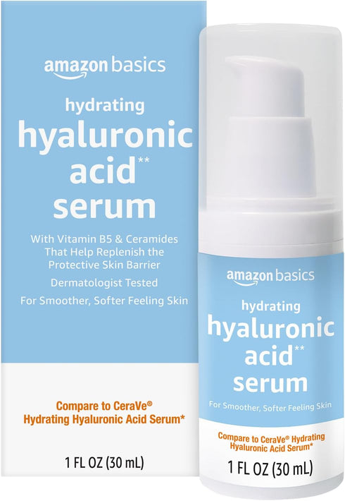 Amazon Basics Hydrating Hyaluronic Acid Serum, 1 Fluid Ounce, 1-Pack...