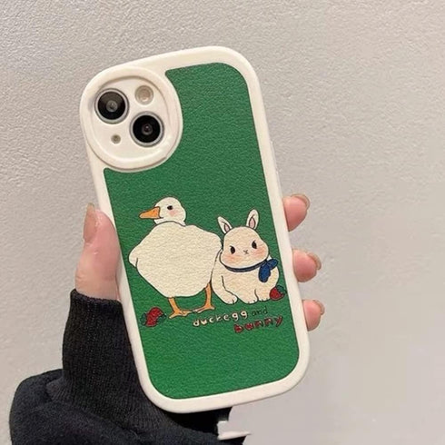 Casechics Compatible with iPhone Case,Cute Kawaii Bunny Duck PU Leather Bumper Camera Lens Protection Soft Shockproof Cover Phone Case (Green,iPho...