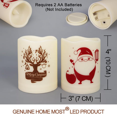 Set of 2 Wavy Edge Christmas 3x4 LED Pillar Candles Outdoor Waterproof - Ivory Pillar Candles Battery Powered with Timer Warm White Unscented Outd...