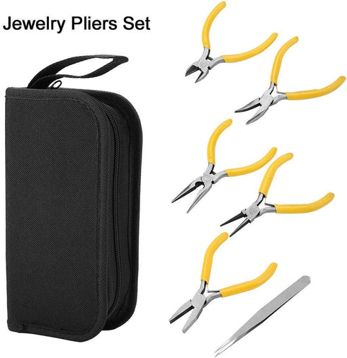 Jewelry Pliers, 5Pcs Professional Jewelry Pliers Tools Kit Includes Round Nose Pliers, Bent Nose Pliers, Needle Nose Pliers, Flat Nose Pliers for ...