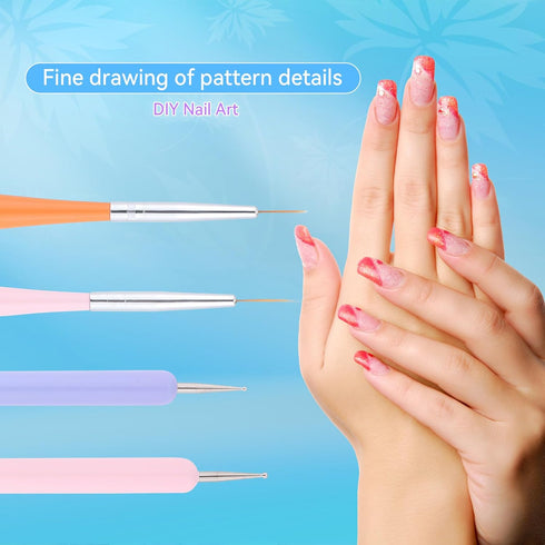 6Pcs Nail Art Brush Set, Gel Polish Acrylic Nails Painting Brush Dotting Pen Liner Brushes Double-Ended Fingernail Design Tools Kit Manicure Drawi...