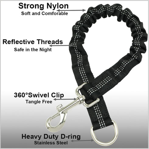 MayPaw Bungee Dog Leash Extension Attachment, 18" Reflective Shock Absorbing Lead Extender for Dog Walking Running Training, Black...
