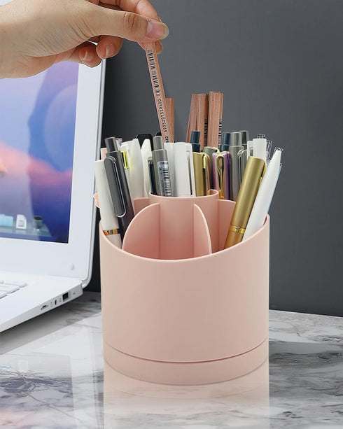 Spinning Pen Holder for Desk, Cute Pencil Cup Organizer for Home Office School, 7 Divided Sections, Pink, Unique Rotating Desktop Supplies and Acc...