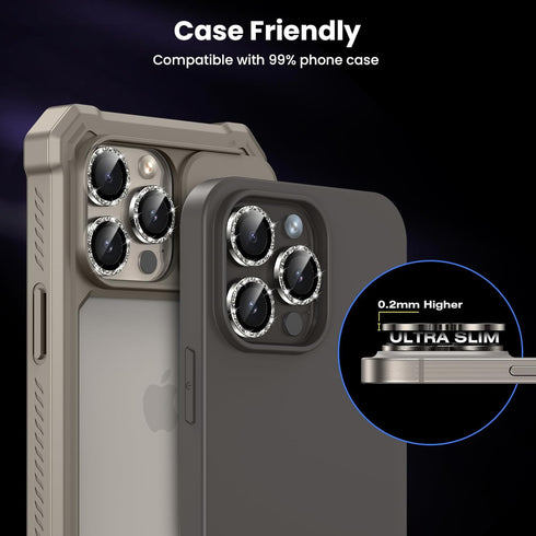 Tensea for iPhone 15 Pro/iPhone 15 Pro Max Camera Lens Protector, 9H Tempered Glass Camera Cover Screen Protector, Metal Individual Ring for iPhon...