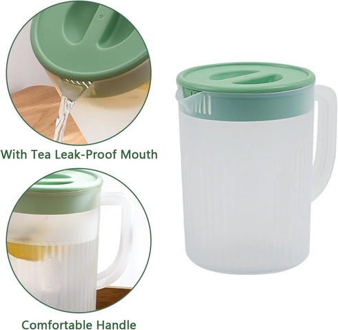 Toguma 2.2 Liter Plastic Water Pitcher Large-Capacity Household Water Jug with Lid, Beverage Container for Hot Cold Juice Tea (Transparent green)...