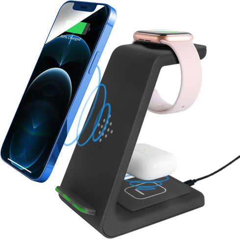 Wireless Charger,3 in 1 Fast Wireless Qi Charging Station Dock Stand for iPhone 14/13/12/11 Pro Max/XR/XS Max/XS/X, iWatch SE/7/6/5/4/3/2, Airpods...
