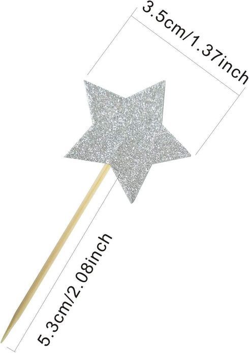 50Pcs Star cupcake toppers for All Occasions Party Supplies Decoration with Double Sided Glitter Stock (Silver)...