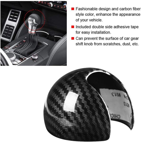 Gear Shift Knob Cover, Carbon Fiber Style Car ABS Plastic Gear Shift Knob Head Cover Cap Sticker Trim for A3 8 V S3 14-18...