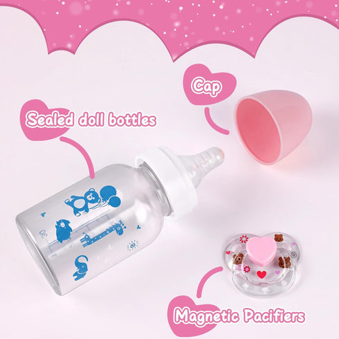 BABESIDE Reborn Baby Doll Bottle and Magnetic Pacifier Set, Baby Doll Accessories for Real Baby Doll, Pretend Play Feeding Toy Kid Gift (Pink)...