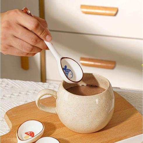 Ceramic Soup Spoons Set Asian Spoons Chinese Japanese Tablespoon for Ramen Pho Wonton Dumplings Miso - Set of 6...