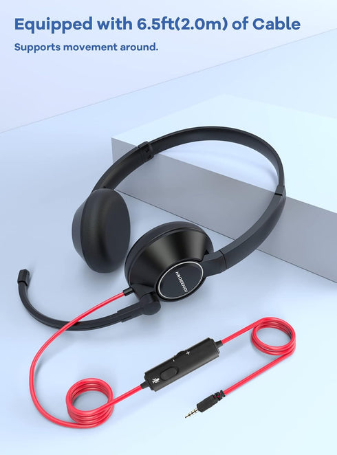 HROEENOI Noise Cancelling Headset with Microphone for PC & Laptop - 3.5mm Jack, Wired Headphones for Work, Zoom, Teams Meetings, Call Center, Onli...