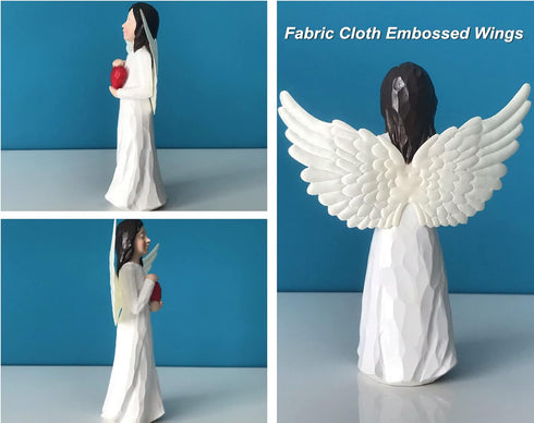 Guardian & Healing Angel Solid Resin Figurine,Red Heart Girl with Wings,Hand-Painted Home Decor Statue, Figurines for House Warming, Birthday Frie...