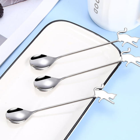 Stainless Steel Mini Coffee Espresso Spoon, Dessert Teaspoons Small Soup Spoons, Silver Cute Animals Coffee Spoon, 5.6 inch, Set of 4...