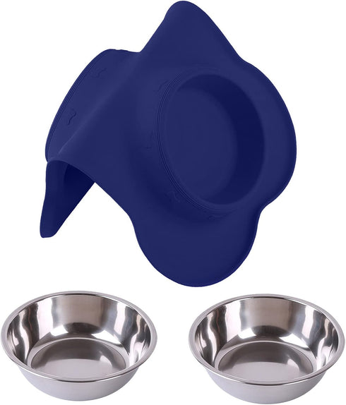 Hubulk Pet Dog Bowls 2 Stainless Steel Dog Bowl with No Spill Non-Skid Silicone Mat + Pet Food Scoop Water and Food Feeder Bowls for Feeding Small...