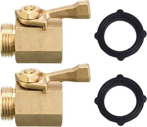 Hourleey Brass Garden Hose Shut Off Valve, 2 Pack with 2 Hose Washers Heavy Duty 3/4 Inch Solid Brass Garden Hose Shut Off Valve with 2 Extra Rubb...