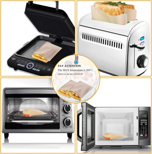 Toaster Bags Reusable for Grilled Cheese Sandwiches | Safest On The Market - 100% BPA & Gluten Free | Non Stick Toast Bag (12PCS)...