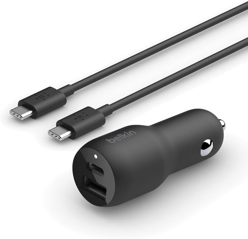 Belkin 37-Watt Dual USB Car Charger - Power Delivery 25W USB-C Port & 12W USB-A Port for PPS Charging Apple iPhone, Samsung Galaxy, AirPods, & Mor...