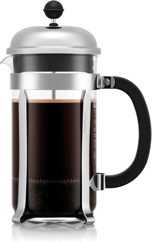 Bodum 34oz Chambord French Press Coffee Maker, High-Heat Borosilicate Glass, Polished Stainless Steel – Made in Portugal...