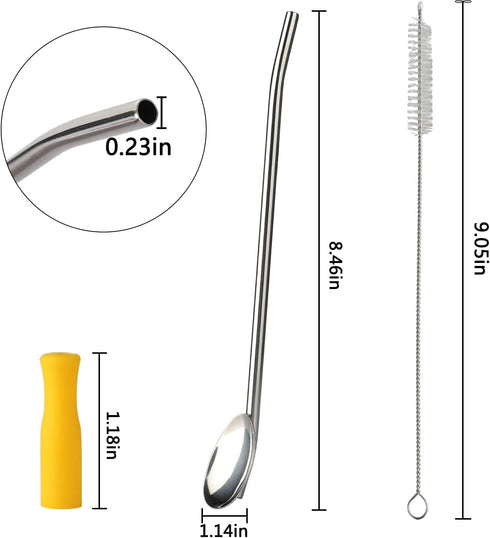 Ice Tea Spoons Long Stainless Steel Spoon Straw Bar Spoons Handle with Straw for Mixing Stirring Drinking...