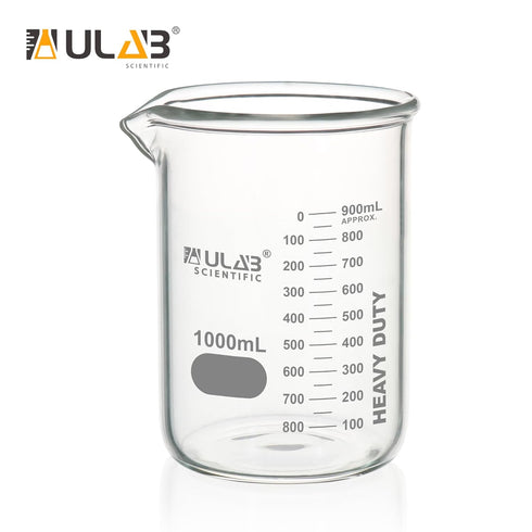 ULAB Heavy Duty Glass Beakers, Vol.1000ml (33.8oz), Borosilicate 3.3 Glass, Thick Wall Beakers, with Double Scale, Superior Durability & Chemical ...