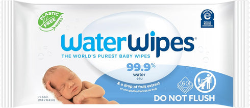 WaterWipes Plastic-Free Original 99.9% Water Based Wipes, Unscented & Hypoallergenic for Sensitive Skin, 60 Count (1 pack)...