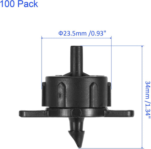 100 Pack Irrigation Drip Emitters - Garden Lawn Pressure Compensating Dripper Constant Flow Apply to Watering System (34x23.5mm Black)...