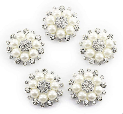 Artibetter 10pcs Pearl Rhinestone Flower Buttons Faux Pearl Button Embellishment Accessory Bags Shoes Dress and DIY Craft (Silver)...