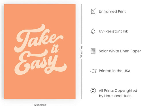 HAUS AND HUES Relax Sign Peach Pictures for Room - Cute Quote Posters & Inspirational Wall Art for Girls | Relax Wall Decor, Take It Easy Poster, ...