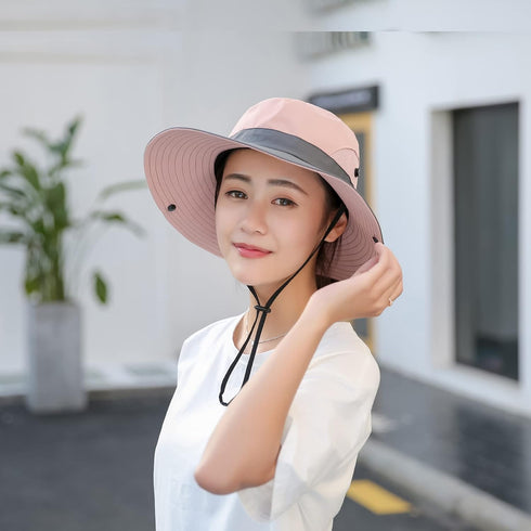Ponytail Sun Bucket Hat for Women Men Wide Brim UPF 50+ Fishing & Beach Hats...