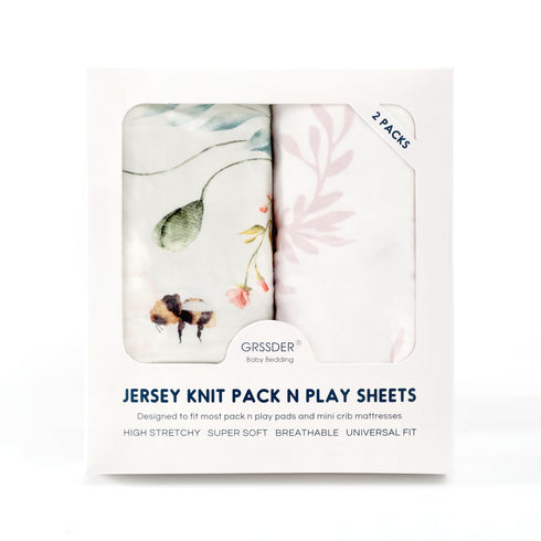 Fitted Pack n Play Sheets Set 2 Pack, Stretchy Ultra Soft Jersey Knit Portable/Mini Crib Sheets for Girls, Universal Fit for Pack N Plays Safe and...