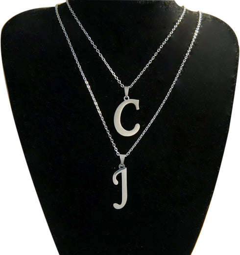 4 Pack Stainless Steel Initial Jewelry Sets for Women Silver Rings Bracelet Earrings Pendant Necklace Uppercase Choker Chain Ear Studs Jewelry Gif...