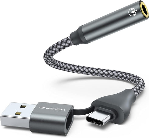 USB to 3.5mm Audio Adapter,2-in-1 USB A/USB Type C to 3.5mm Female Jack Cable Stereo Sound Card for Headphone,Mac,PC,Laptop,Desktops Samsung Galax...