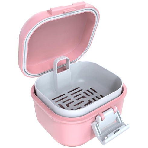 ARGOMAX Leak Proof Denture Bath Cup, Portable Soaking Denture Box, Denture Bath Case with Strainer, for Dentures and Braces (Pink + White)....