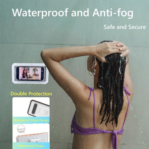 Shower Phone Holder Waterproof,480° Rotating Shower Phone Case with Anti-Fog HD Touch Screen,Shower Accessories for Bathroom Bathtub Kitchen Wall ...