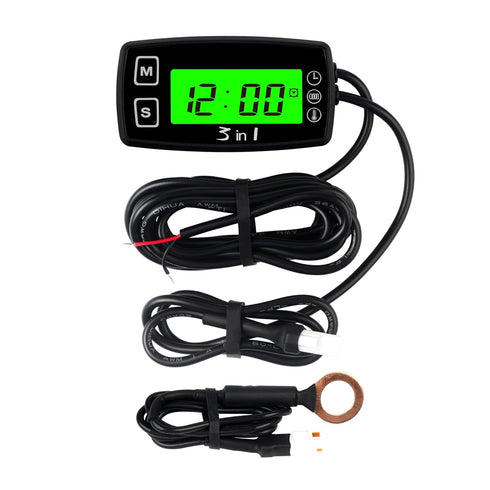 Runleader Digital Engine Temperature Gauge Volt Meter,Programmable Alert Reminder,Clock Display,Backlight Mode Selection for Generator Motorcycle ...