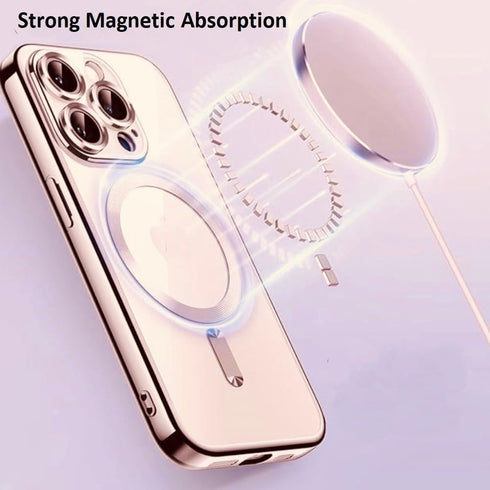 Magnetic Case for iPhone 15 Pro Max Phone. TPU Shockproof Electroplated Bumper, Camera Lens Protector, Waterproof Transparent Case., Rose Gold...